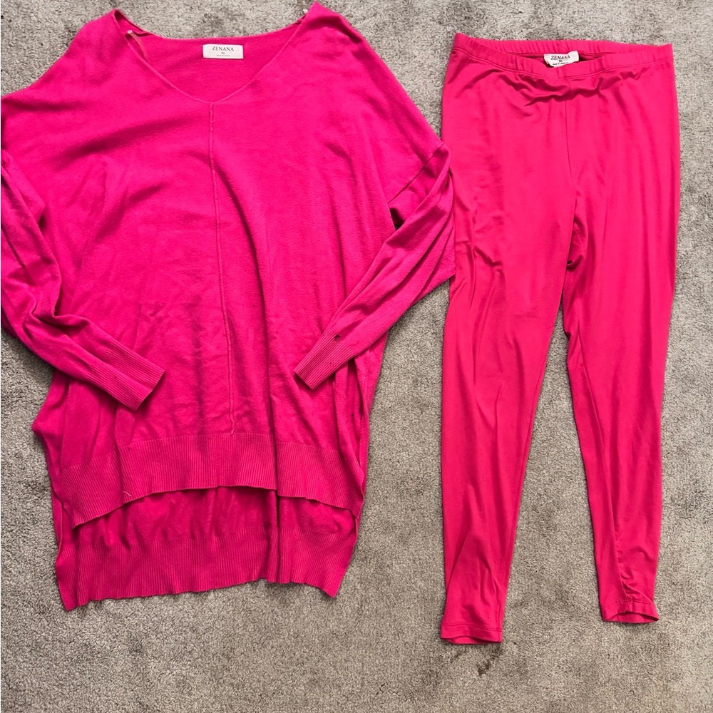 Pink Long Sleeve Top and Leggings Set